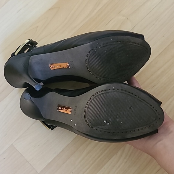 Steven by Steve Madden Sexy Black Leather Open Toe High Heels Slingback Size 5.5 - Picture 7 of 10